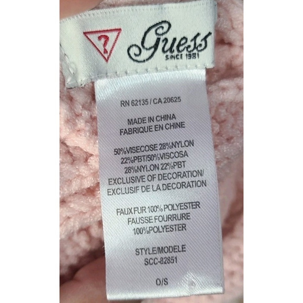 Guess Pink Cable Knit Scarf Faux Fur Pom Poms Pearl Rhinestone Embellished‎ - Picture 5 of 7